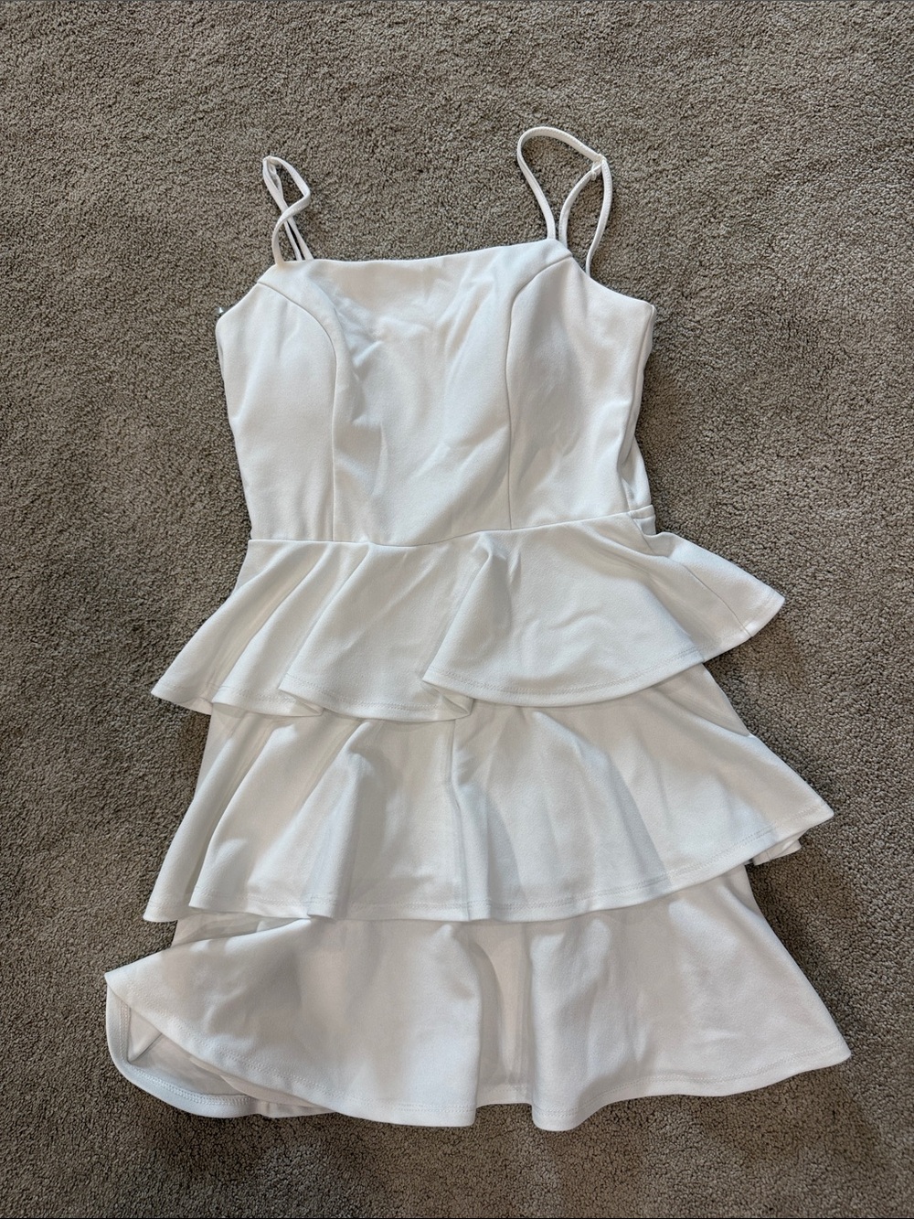 Trixxi- white  Tiered Peplum Spaghetti-Strap Dress